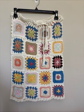 Handcrafted Crochet Women’s Skirt from Bali in Quilt Multicolor Design